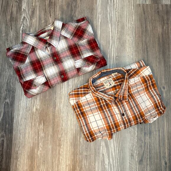 Set of‎ 2 Red Head Long Sleeve Plaid Button Down Shirts Mens 2XL Red Brown - Picture 1 of 16